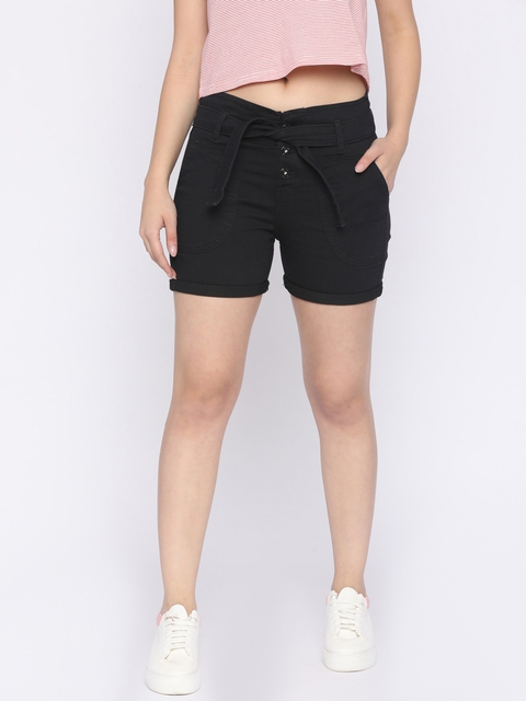 Jealous 21 Women Black Solid Regular Fit Denim Shorts