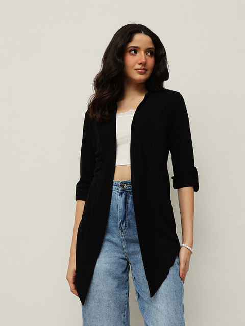 Espresso Black Solid Open Front Shrug