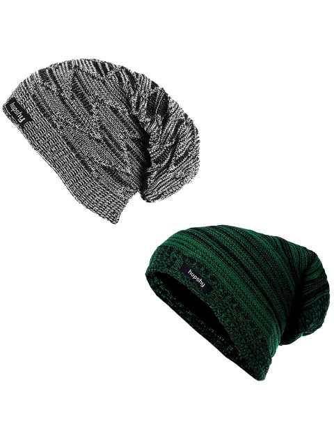 hupshy Men Pack Of 2 Self Design Acrylic Beanie