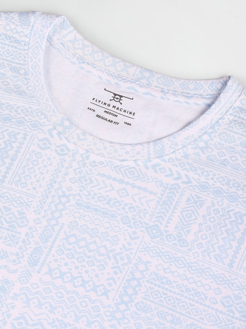 Flying Machine Geometric Printed Short Sleeves Pure Cotton T-shirt - Image 7