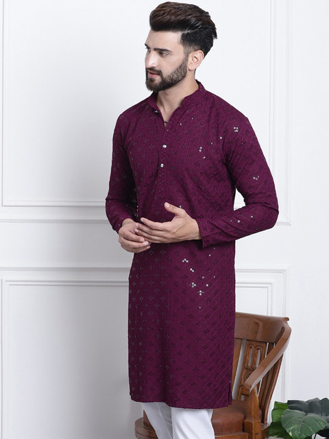 SOJANYA Embellished Mandarin Collar Pure Cotton Kurta - Image 4