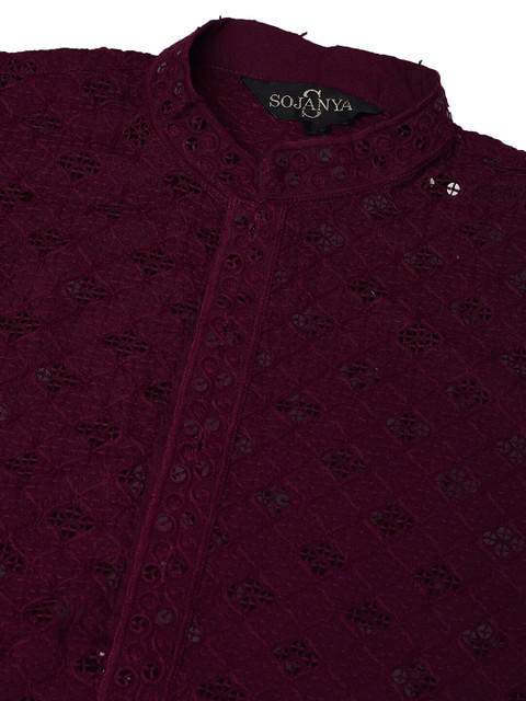SOJANYA Embellished Mandarin Collar Pure Cotton Kurta - Image 2