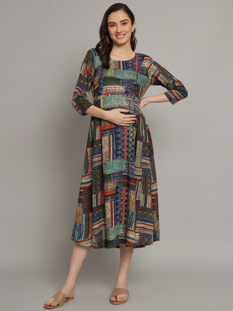 KALINI Abstract Printed Maternity A-Line Midi Dress