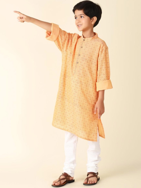 Fabindia Boys Ethnic Motif Printed Cotton Straight Kurta - Image 4