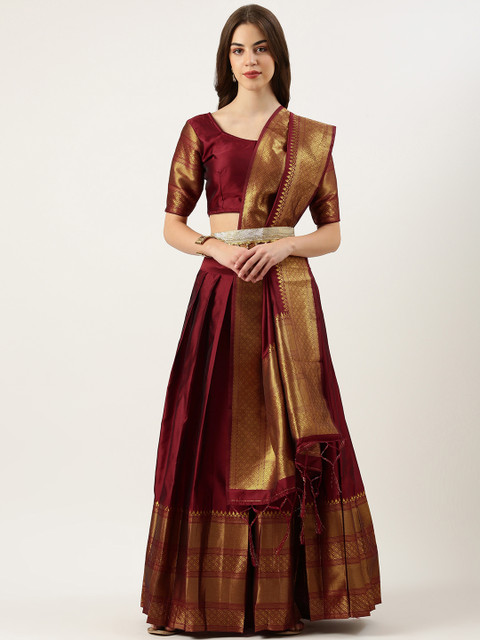 Fabcartz Woven Design Semi-Stitched Lehenga & Unstitched Blouse With Dupatta