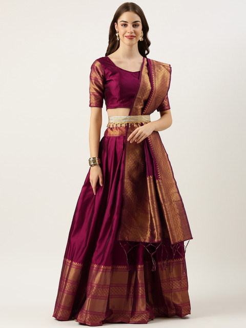 Fabcartz Woven Design Semi-Stitched Lehenga & Unstitched Blouse With Dupatta