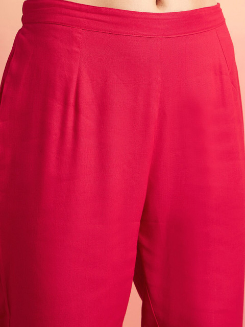 Sangria Embroidered Shoulder Straps Straight Kurta With Trousers & Dupatta - Image 3