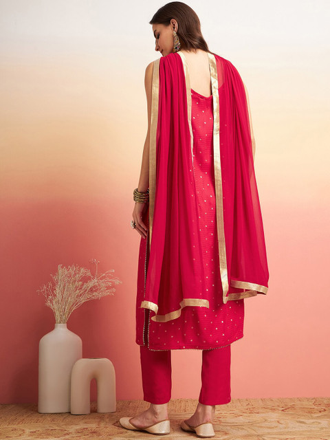 Sangria Embroidered Shoulder Straps Straight Kurta With Trousers & Dupatta - Image 7