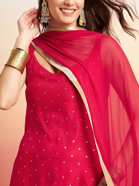 Sangria Embroidered Shoulder Straps Straight Kurta With Trousers & Dupatta - Image 2