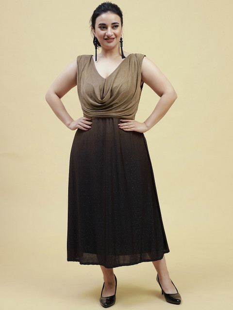 Curvy Lane Plus Size V Neck A Line Midi Dress