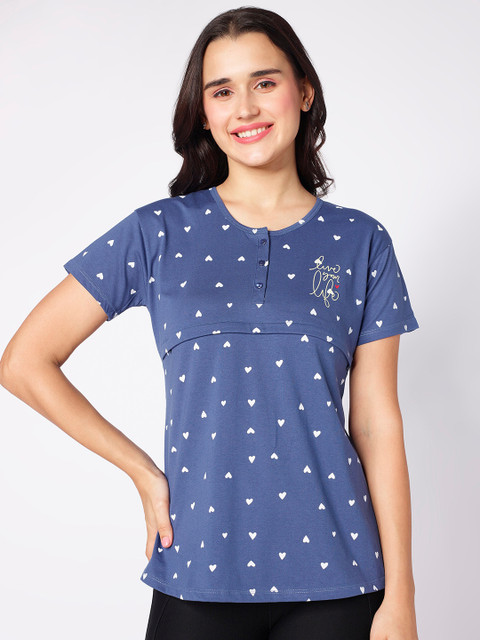 beebelle Blue Abstract Printed Maternity & Feeding Top