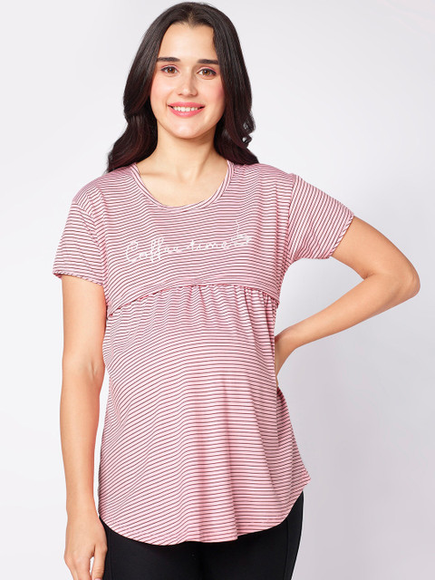 beebelle Pink Horizontal Stripes Maternity & Feeding Top