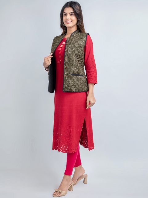 SUTI Geometric Printed Lightweight Sleeveless Cotton Tailored Jacket with Embroidered - Image 5