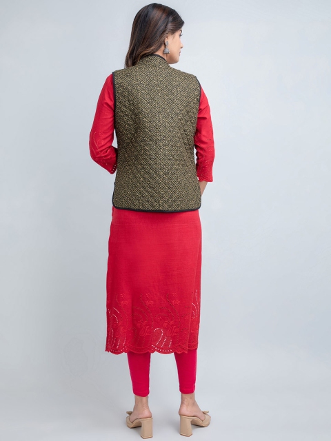 SUTI Geometric Printed Lightweight Sleeveless Cotton Tailored Jacket with Embroidered - Image 4