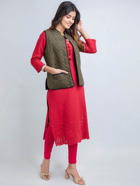 SUTI Geometric Printed Lightweight Sleeveless Cotton Tailored Jacket with Embroidered - Image 3