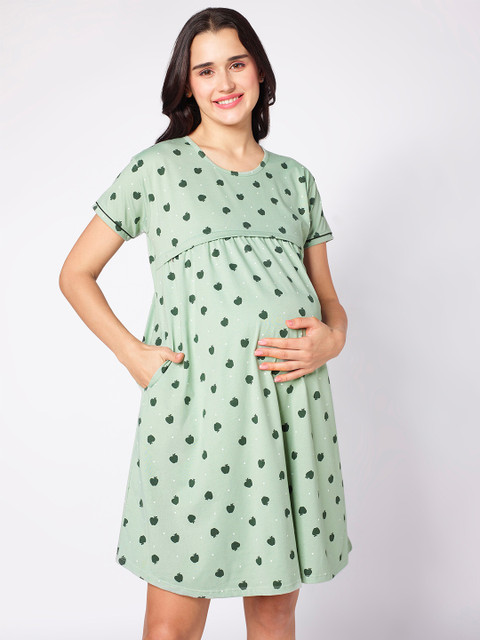 beebelle Green Conversational Printed Maternity Nightdress