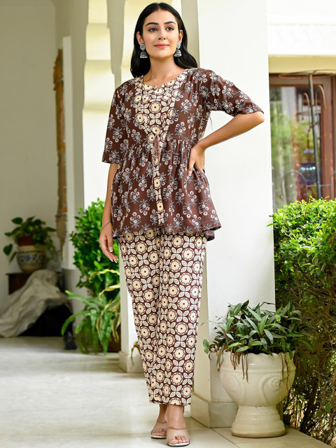 MissKurti Floral Printed Pure Cotton Top & Trousers Co-Ord Set - Image 5