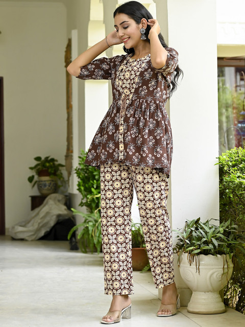 MissKurti Floral Printed Pure Cotton Top & Trousers Co-Ord Set - Image 4