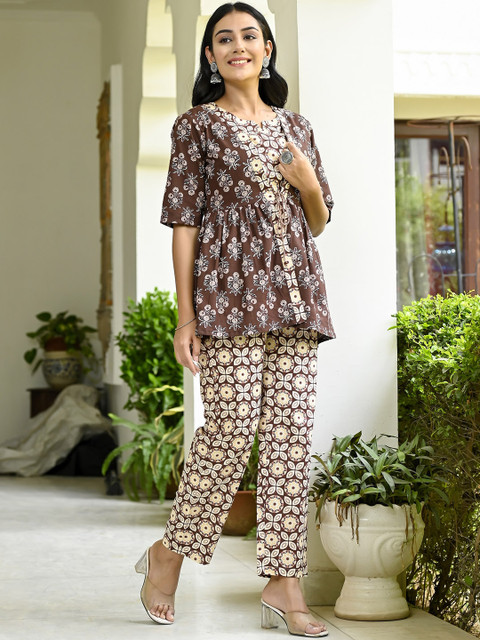 MissKurti Floral Printed Pure Cotton Top & Trousers Co-Ord Set - Image 3