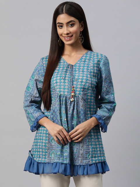 Nayam By Lakshita Print Tie-Up Neck Ethnic Cotton Top