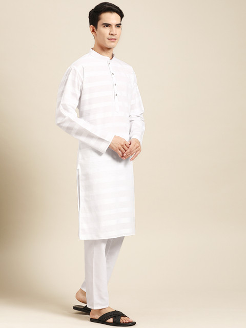 MANQ Men Striped Regular Pure Cotton Kurta with Pyjamas - Image 4
