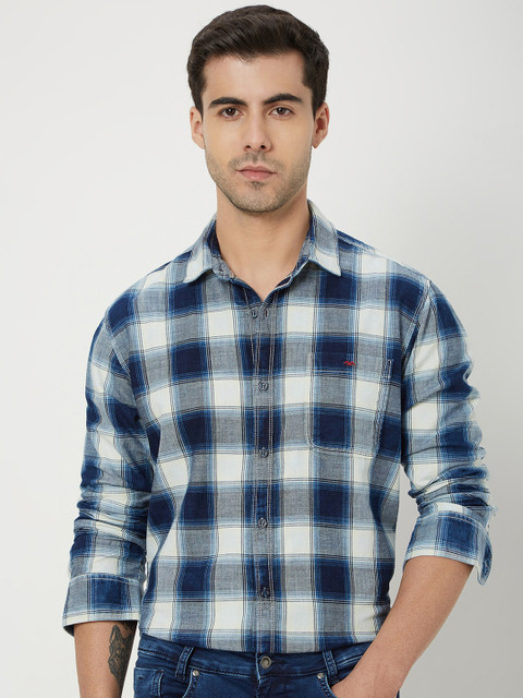 Mufti Tartan Checked Slim Fit Opaque Cotton Casual Shirt