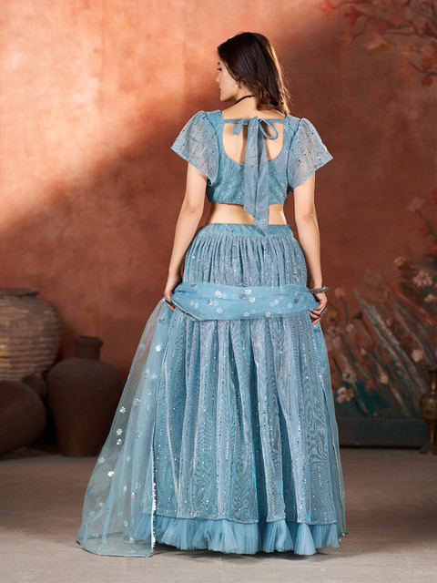 SHOPGARB Embroidered Sequinned Semi-Stitched Lehenga & Unstitched Blouse With Dupatta - Image 5