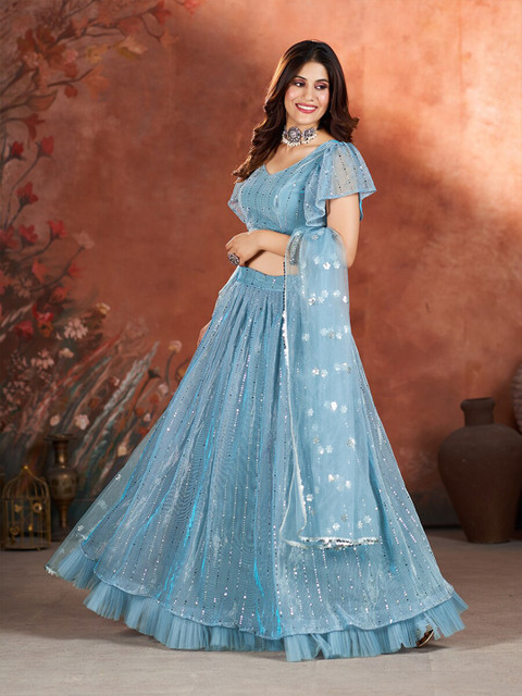SHOPGARB Embroidered Sequinned Semi-Stitched Lehenga & Unstitched Blouse With Dupatta - Image 4