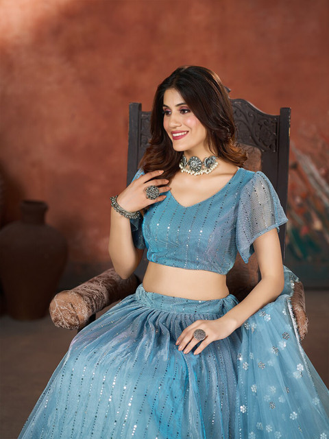 SHOPGARB Embroidered Sequinned Semi-Stitched Lehenga & Unstitched Blouse With Dupatta - Image 7