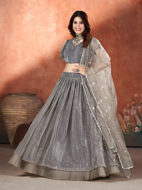 SHOPGARB Embroidered Sequinned Semi-Stitched Lehenga & Unstitched Blouse With Dupatta