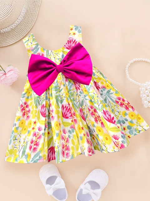 A.T.U.N. Girls Floral Printed Round Neck Sleeveless Bow Fit & Flare Dress
