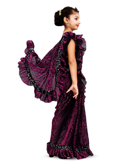 Dhyey Fashion Girls Floral Printed Sequinned Ready to Wear Saree - Image 2
