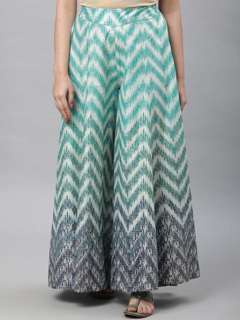 AURELIA Chevron Printed Flared Pure Cotton Ethnic Palazzos