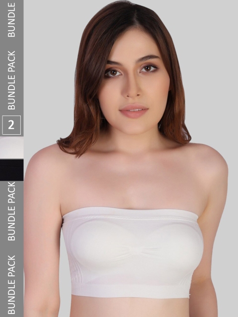 PLUMBURY Pack Of 2 Removable Padding Rapid-Dry Strapless Bandeau Bra All Day Comfort