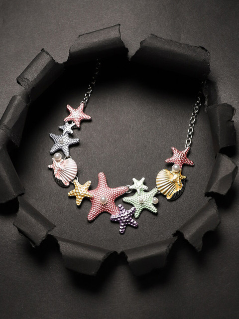 SOHI Silver-Plated Starfish Beaded Necklace