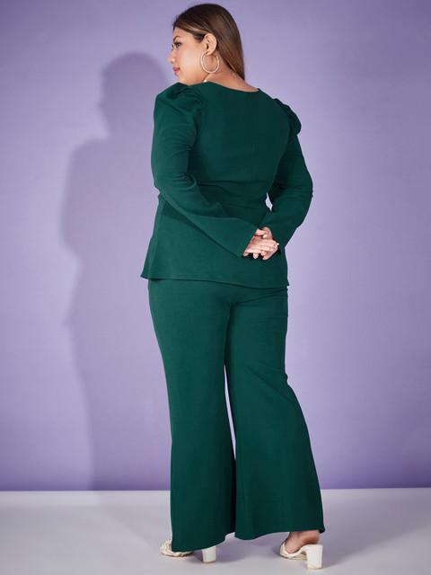 SASSAFRAS Curve Green Plus Size Top With Bell Bottom Trouser - Image 5