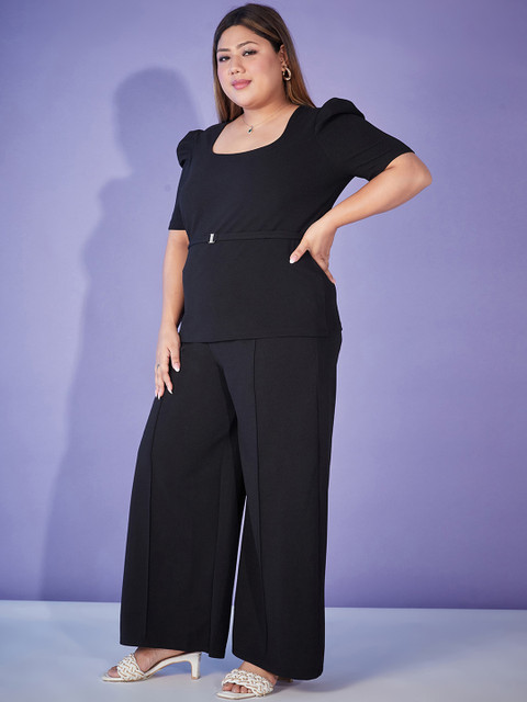 SASSAFRAS Curve Black Plus Size Self-Design Top Wit Trouser Co-Ords - Image 5