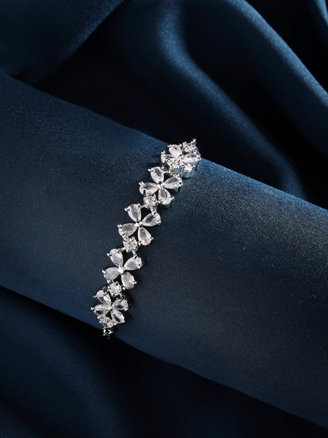 DressBerry Silver Brass American Diamond Studded Rhodium-Plated Wraparound Bracelet