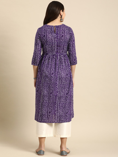 Anouk Bandhani Printed High Slit Pure Cotton Kurta - Image 4