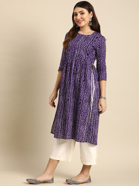 Anouk Bandhani Printed High Slit Pure Cotton Kurta - Image 3