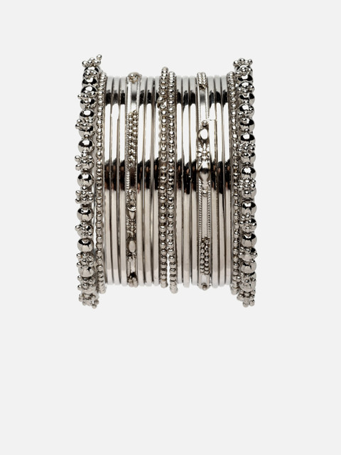 Anouk Set Of 20 Silver-Plated Oxidised Textured Bangles