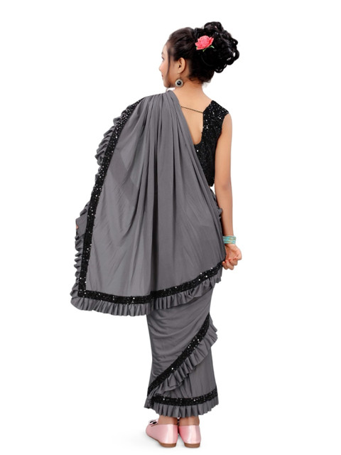 Dhyey Fashion Girls Sequinned Ready to Wear Saree - Image 3