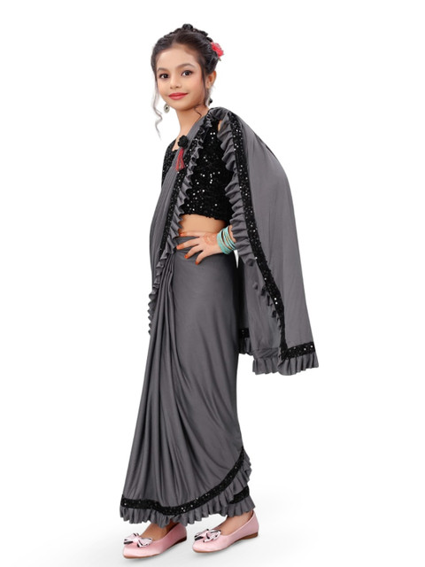 Dhyey Fashion Girls Sequinned Ready to Wear Saree - Image 2