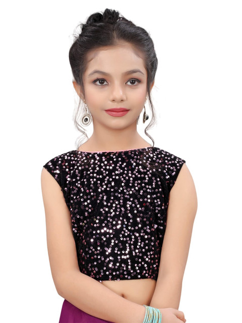 Dhyey Fashion Girls Embellished Sequinned Detailed Lycra Saree - Image 4