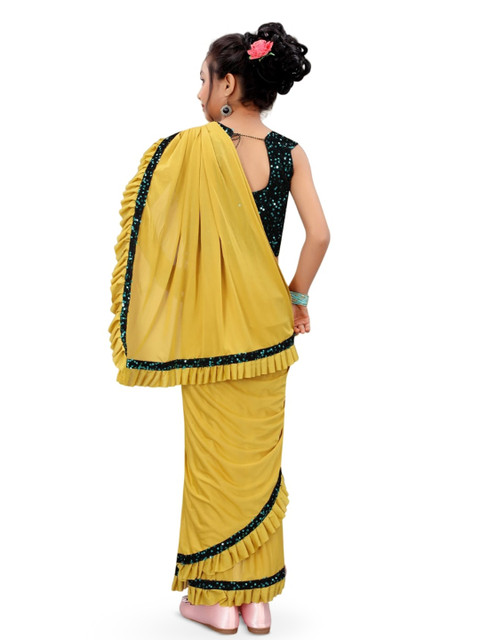 Dhyey Fashion Girls Sequinned Ready to Wear Saree - Image 3