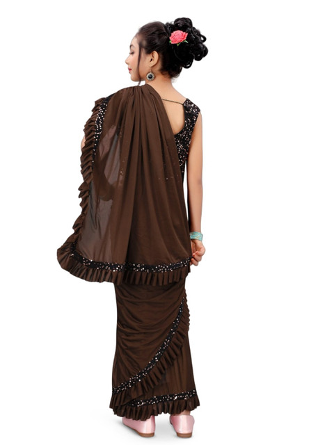 Dhyey Fashion Girls Sequinned Ready to Wear Saree - Image 3