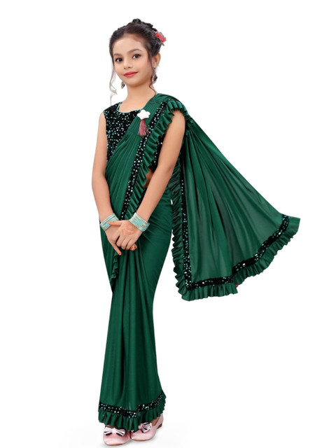 Dhyey Fashion Girls Sequinned Ready to Wear Saree - Image 2