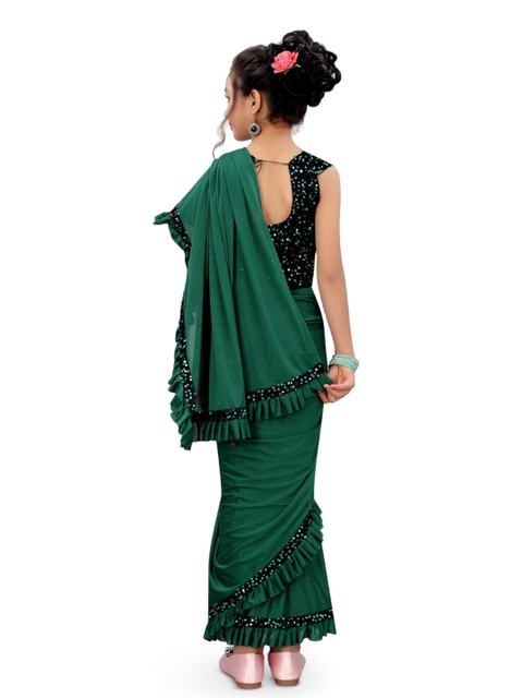Dhyey Fashion Girls Sequinned Ready to Wear Saree - Image 3