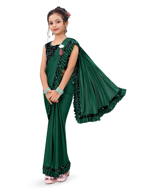 Dhyey Fashion Girls Sequined Ready To Wear Saree - Image 2