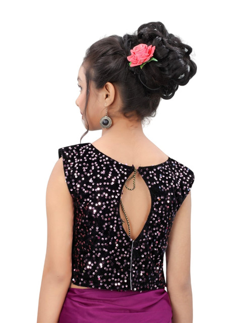 Dhyey Fashion Girls Embellished Sequinned Detailed Lycra Saree - Image 5